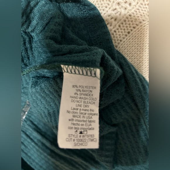 Oversized Teal Green Waffle Knit Boutique Top - Picture 4 of 7